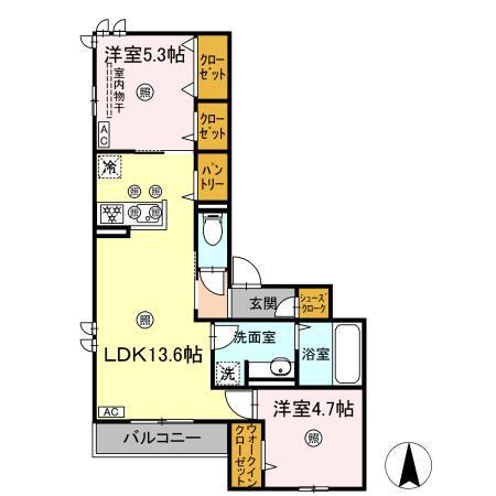 プレミール北長瀬(2LDK/3階)の間取り写真