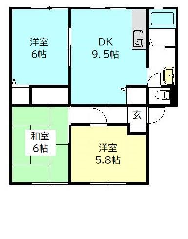 サンビレッジ浜野 B棟(3DK/1階)の間取り写真
