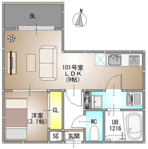 REGALEST 北方4(1LDK/1階)の間取り写真