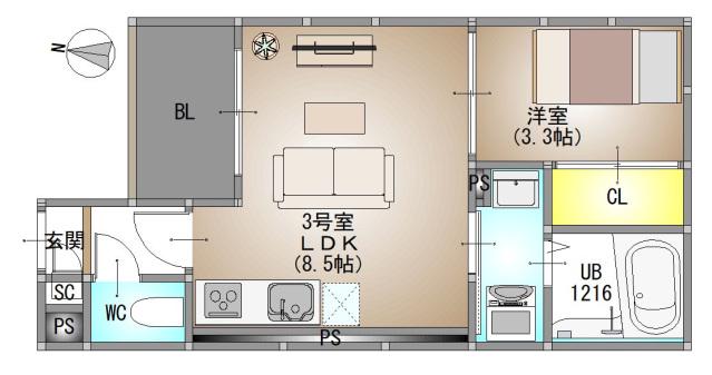 REGALEST 北方4(1LDK/1階)の間取り写真