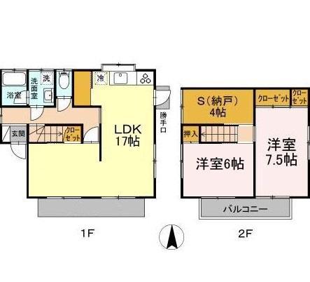 岡山県岡山市中区 2階建 築38年(3LDK)の間取り写真