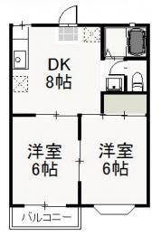 シャトレイーストB(2DK/2階)の間取り写真