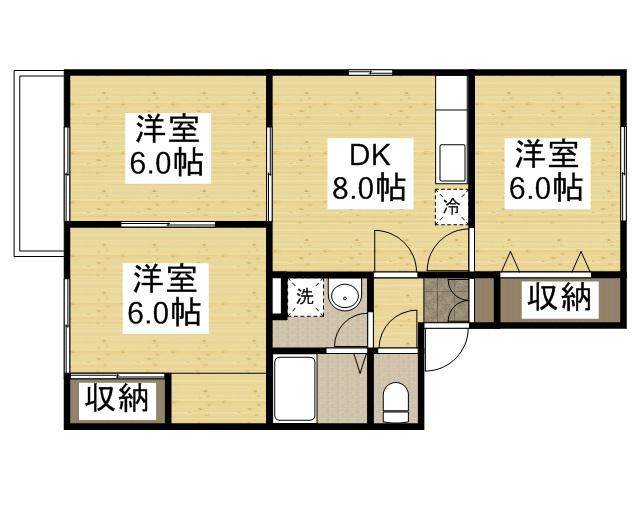 パークサイドなんばC(3DK/2階)の間取り写真