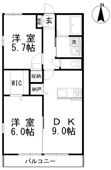 アネシス円山A(2DK/2階)の間取り写真
