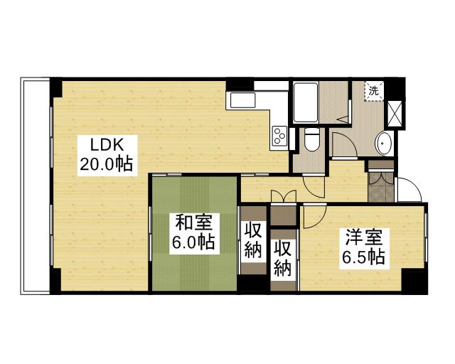 グレースガーデン岡山(2LDK/6階)の間取り写真