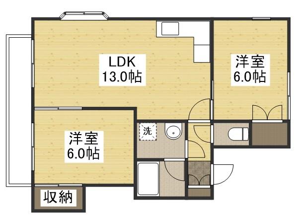コーポみあき2(2LDK/1階)の間取り写真