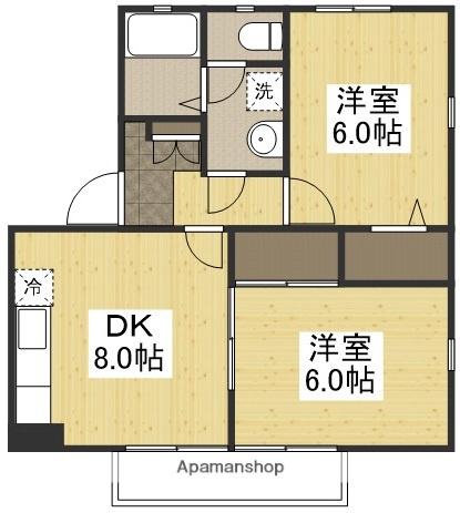 フォブール東岡山(2DK/1階)の間取り写真