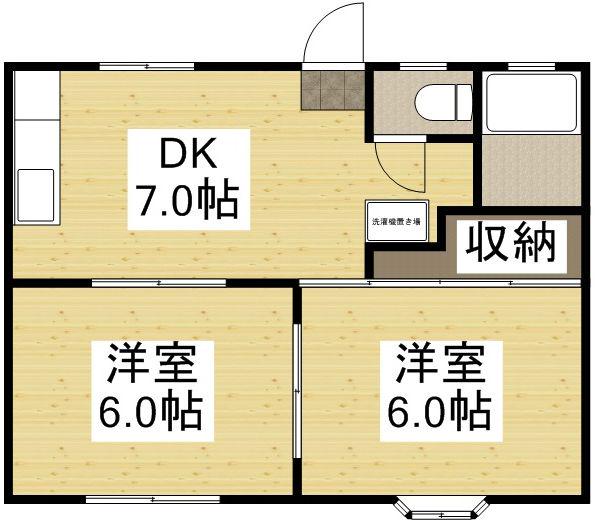 シャトル日和屋(2DK/1階)の間取り写真