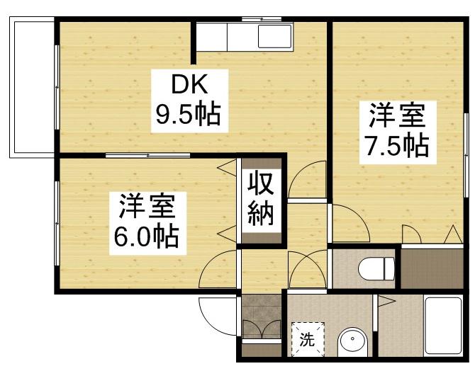 メゾンラフィネすずらん(2DK/2階)の間取り写真