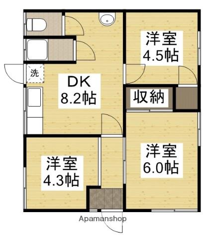 山陽本線 北長瀬駅 徒歩30分 1階建 築42年(3DK)の間取り写真
