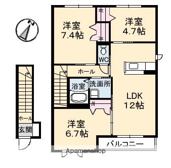 プリムベール城東 弐番館(3LDK/2階)の間取り写真