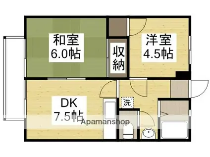 メゾンカルム富田A棟(2DK/2階)の間取り写真