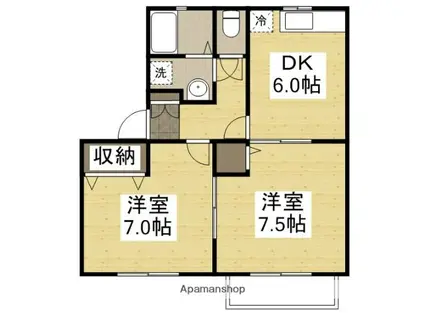 メゾンラフィネ ひまわり(2DK/2階)の間取り写真