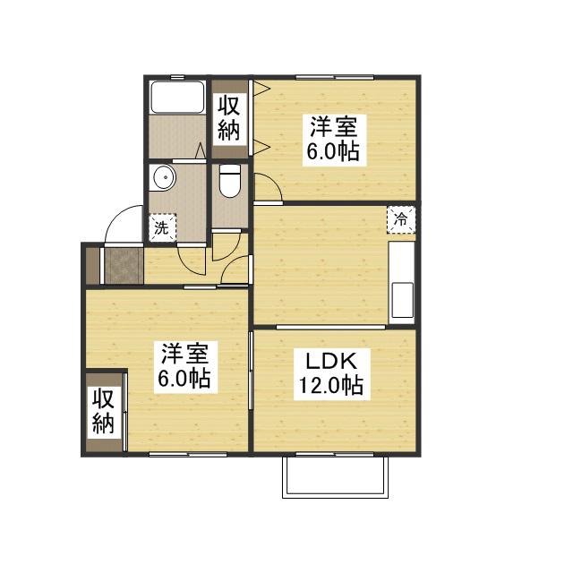 ファーム・ヴィレッジD(2LDK/2階)の間取り写真