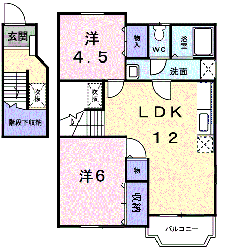 ジュネスコートY(2LDK/2階)の間取り写真