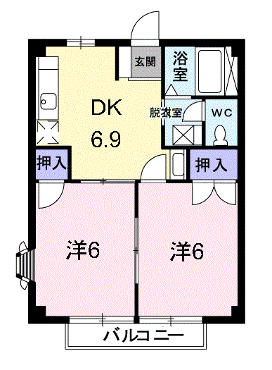 ニューシティ長船(2DK/1階)の間取り写真