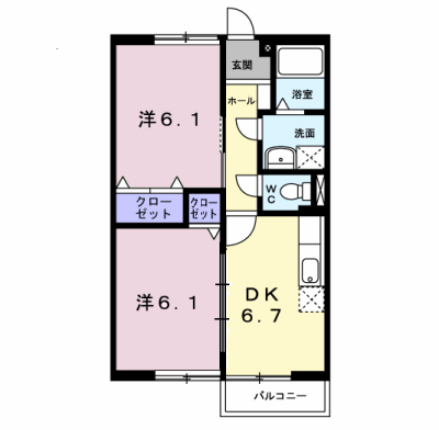 ニューエルディム長船(2DK/2階)の間取り写真