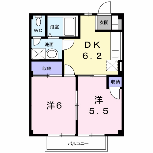 香登里パレス(2DK/2階)の間取り写真