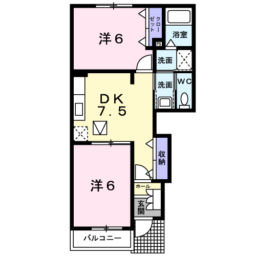 HSスクエアKIFUNEB(2DK/1階)の間取り写真
