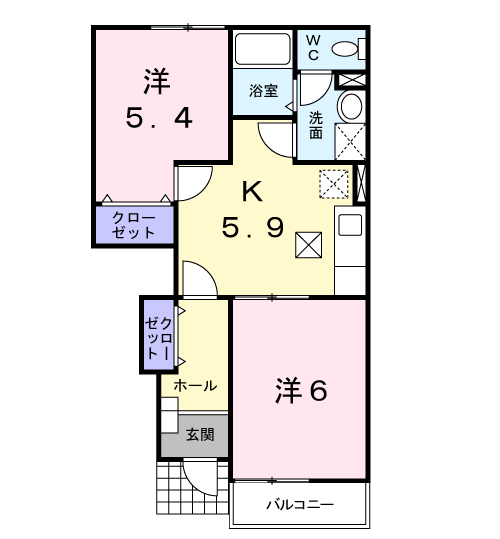 ラフィーネAYAⅡ(2DK/1階)の間取り写真