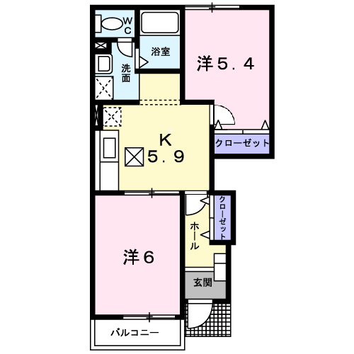 メゾン・ラフィーネ(2DK/1階)の間取り写真