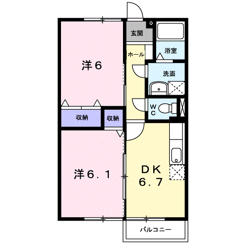 グリーンファミール(2DK/2階)の間取り写真