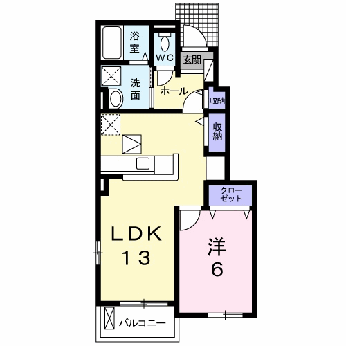 クロスオリーブ(1LDK/1階)の間取り写真