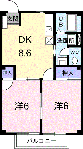メゾン・フルール(2DK/1階)の間取り写真