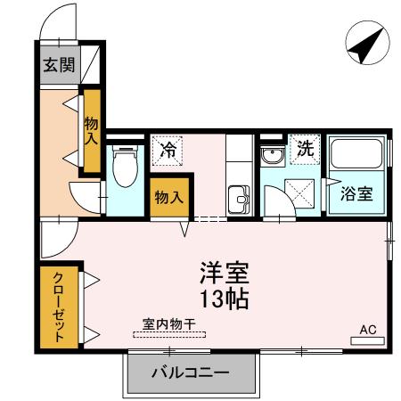 FIT HOUSE A棟(ワンルーム/1階)の間取り写真