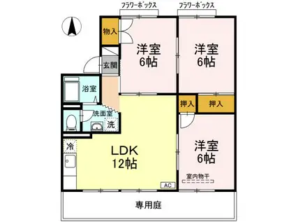 スカイハイツ(3LDK/1階)の間取り写真