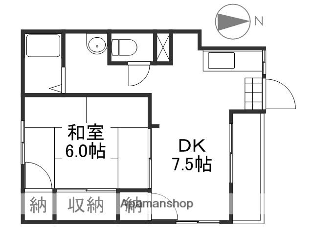 東古松角南コーポ(1DK/1階)の間取り写真