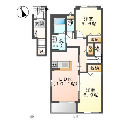 ハイム・ルースライン(2LDK/2階)の間取り写真
