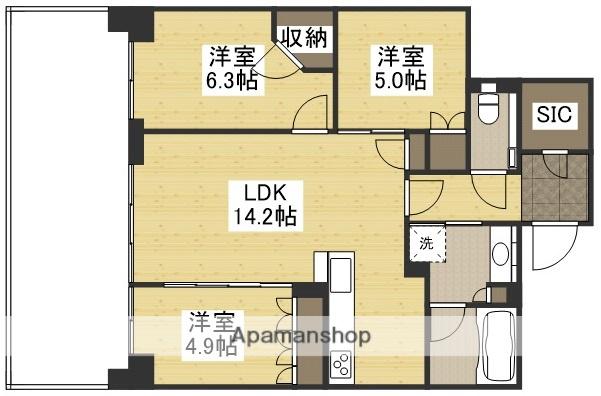 ライオンズタワー岡山千日前(3LDK/20階)の間取り写真