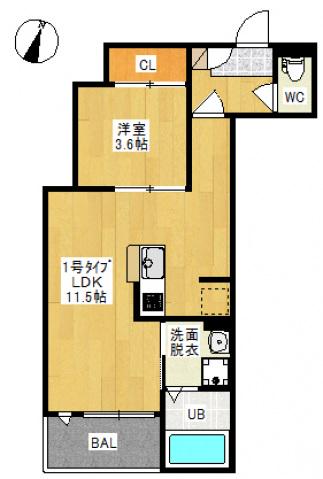 REGALEST FILO 鹿田本町(1LDK/1階)の間取り写真
