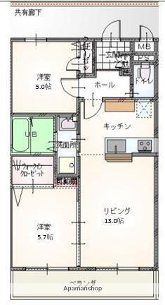 岡山平田マンション(2LDK/3階)の間取り写真