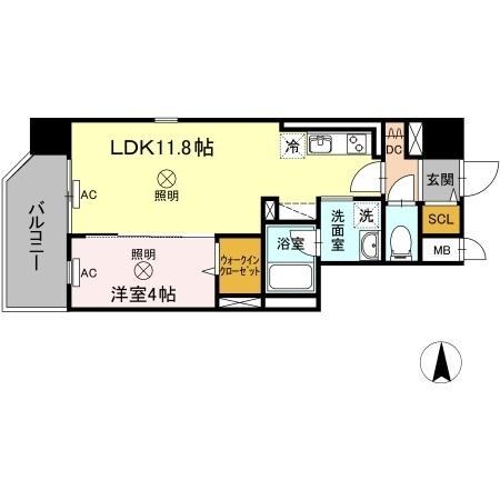 TWIN TOWERS SELINA(1LDK/11階)の間取り写真