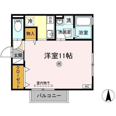 フェイバリット フラット C棟(ワンルーム/1階)の間取り写真