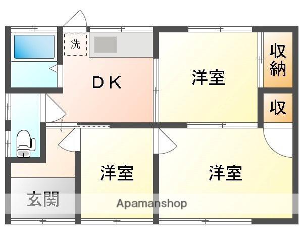 宇野線 大元駅 徒歩15分 1階建 築57年(3DK)の間取り写真