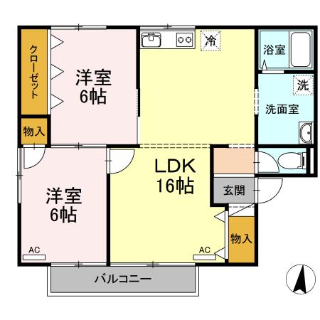 グリーンライフ福泊(2LDK/2階)の間取り写真
