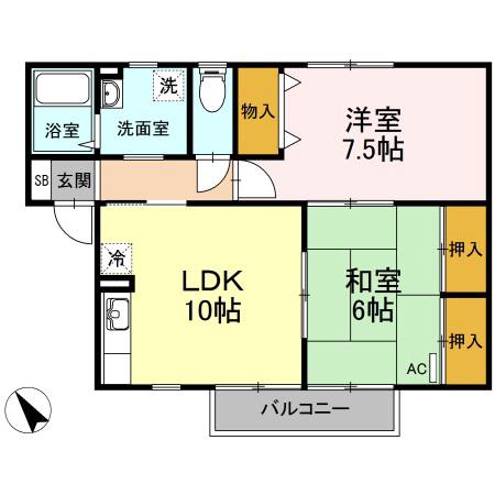 セジュール富田I(2LDK/2階)の間取り写真
