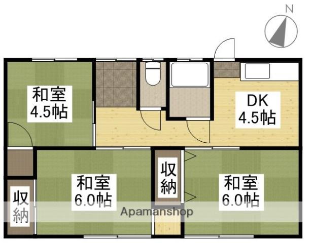 宇野線 備前西市駅 徒歩40分 1階建 築56年(3K)の間取り写真