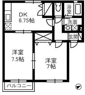 サンパティークB棟(2DK/2階)の間取り写真