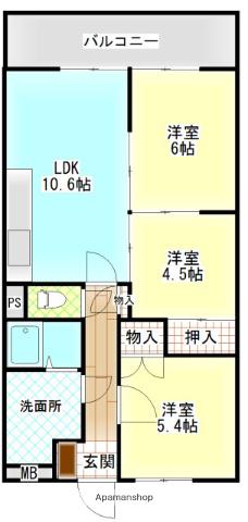 ネクスト倉田 西館(3LDK/2階)の間取り写真