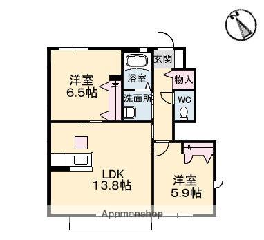 リブランB棟(2LDK/1階)の間取り写真