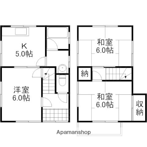 岡山電軌東山本線 東山・おかでんミュージアム駅駅 徒歩54分 2階建 築42年(3K)の間取り写真