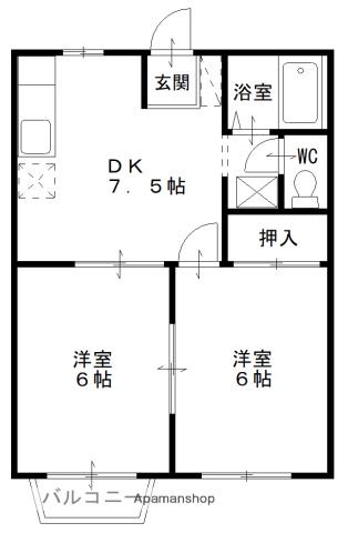 ラフォーレ足高Ⅱ(2DK/1階)の間取り写真