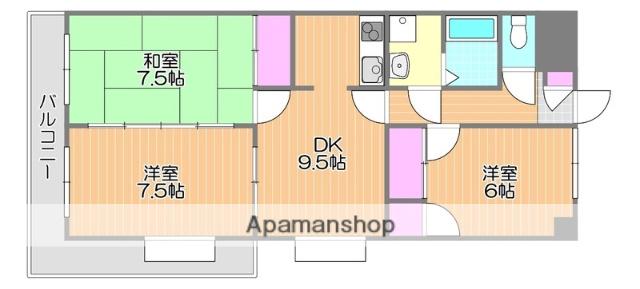 レジデンス山地(3DK/3階)の間取り写真