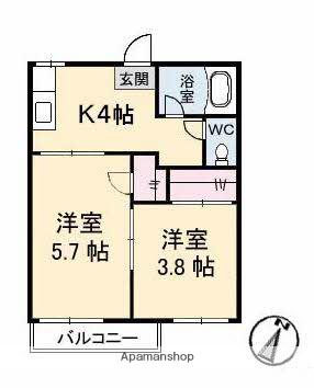 北浦コーポ(2K/2階)の間取り写真