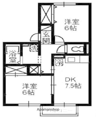 ドミール新田(2DK/1階)の間取り写真