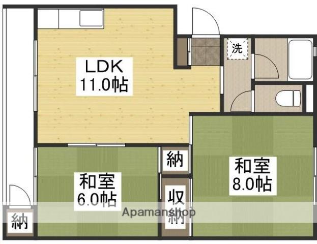 津倉マンションA棟(2LDK/2階)の間取り写真